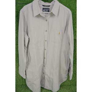 Carhartt Rugged Flex Relaxed Fit Light Grey Button Up Flannel - Men's Size XXL